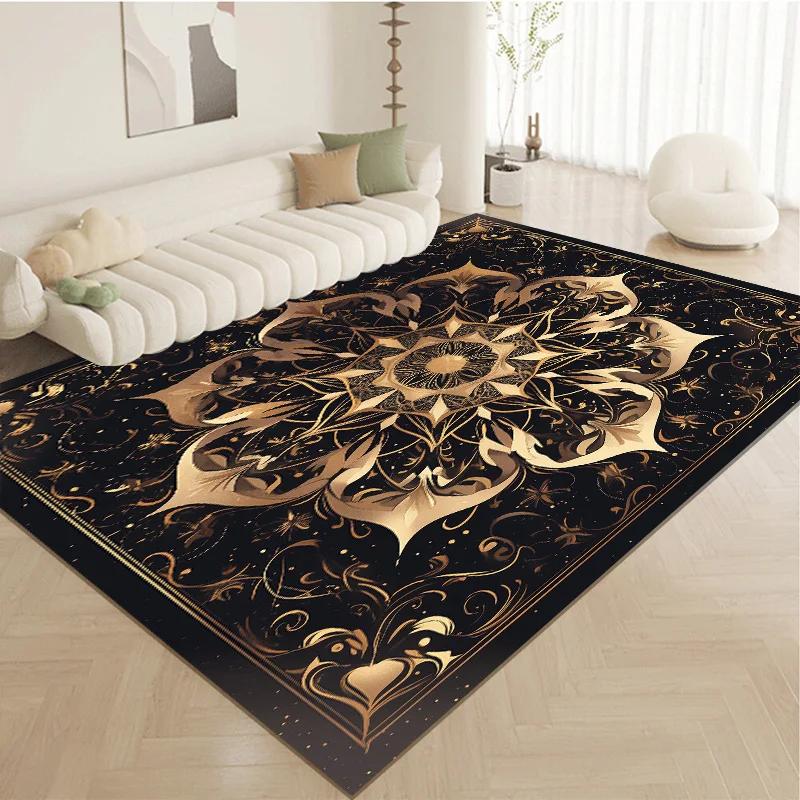 Golden Retro Persian Carpet Fluffy Large Non Slip Rug for Living Room Bedroom Luxury Decor