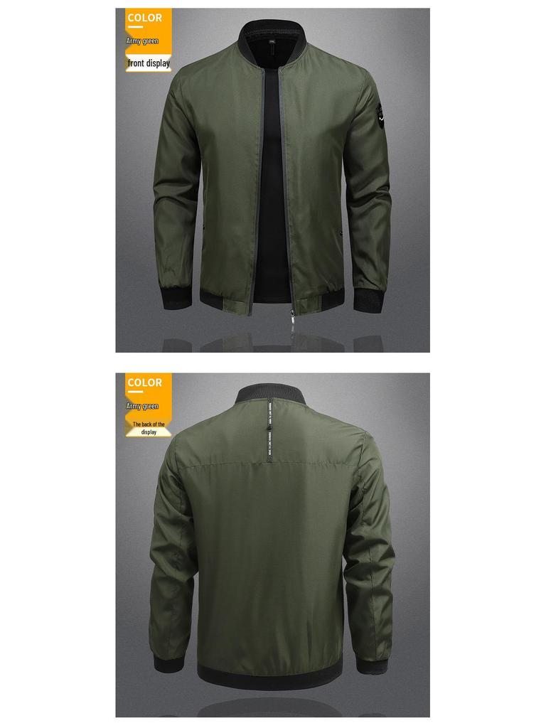 Męska Lekka Kurtka Baseballowa na Wiosnę i Jesień - Duże Rozmiary, Jednolity Kolor, Casualowa i Oddychająca