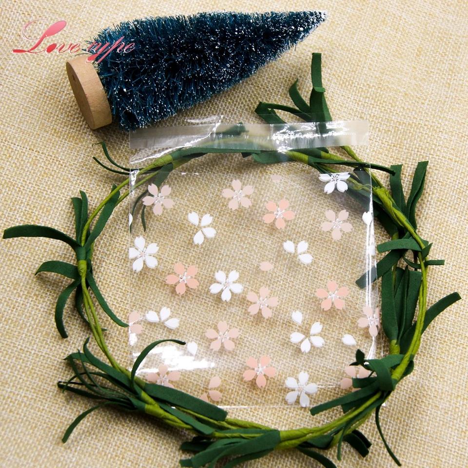 New 100PCS Cherry Blossoms Candy &Cookie Plastic Bags Self-Adhesive For DIY Biscuits Snack Baking Package Decor Kids Gift Su