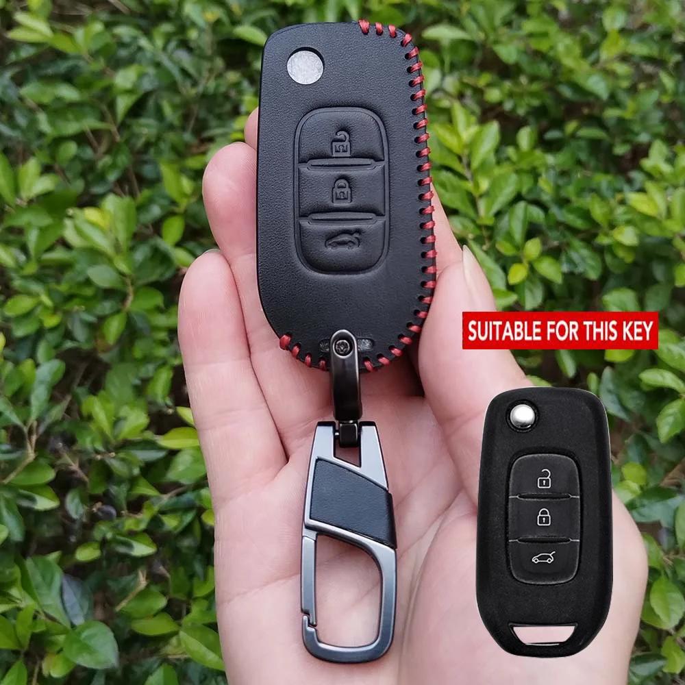 BGO1 Leather Key Case Cover Fob for Renault Logan 2 Stepway Sandero Duster 2019 2020 Holder Keychain Protection Shell Car Accessories