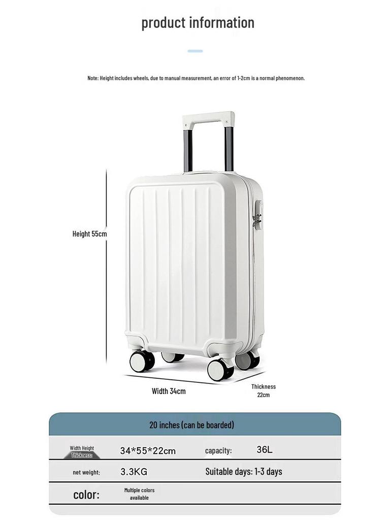 20-Inch Solid Color Suitcase with Logo Printing, Universal Wheels & Combination Lock