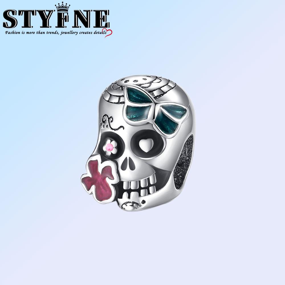 Copper Halloween Skull Rose Pirates Charm Pendant Beads Fit Original Bracelet For Women Valentine Day Jewelry Gifts