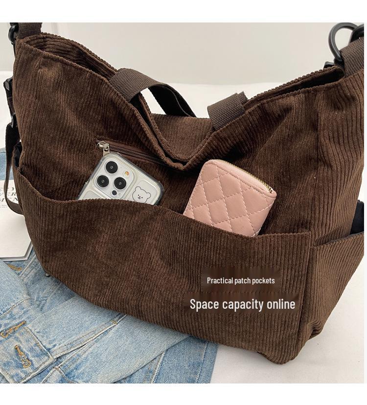 High-Capacity Women's Corduroy Tote - Stylish Cross-Border Commuter & Travel Bag