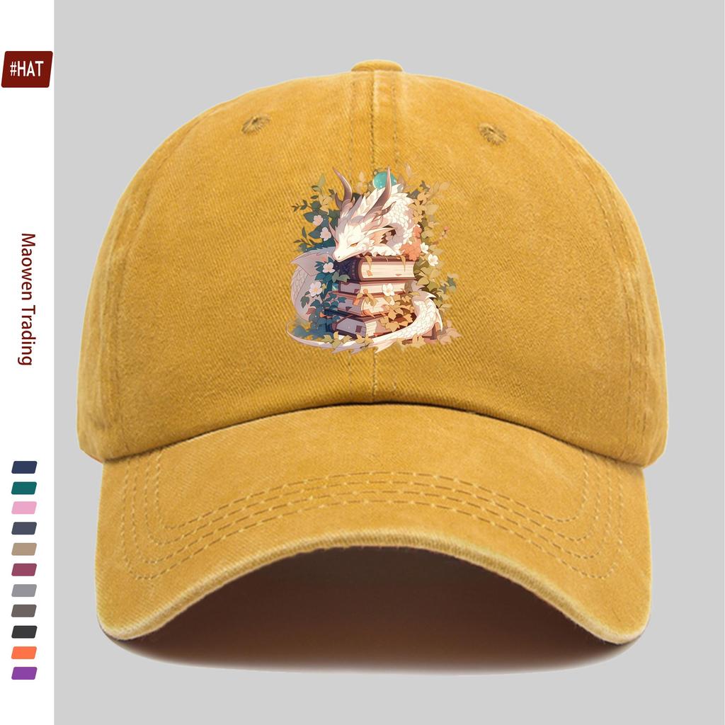 Pc White Giant Dragon Lying On a Book Printed Baseball Cap Comfortable Soft Stylish and Elegant Sun Hat Suitable for Party