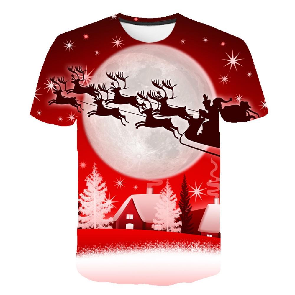 Santa Claus Children's T-Shirt Cute Christmas Print Short Sleeves Tees O-Neck Casual Children's Tops Holiday Children's Clothing