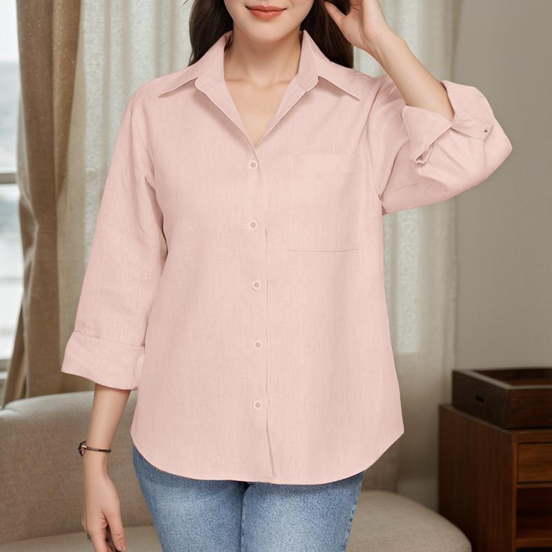 

ZANZEA Women Casual Turn Down Collar Loose 3/4 Sleeve Clasic Blouse S розовый