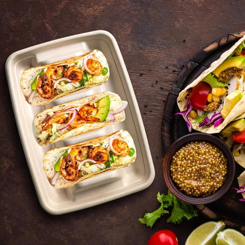 20/50pcs Disposable Taco Holder - 3-Divider Taco Tray, Brown Pulp Fiber Plates, Rust and Break Resistant