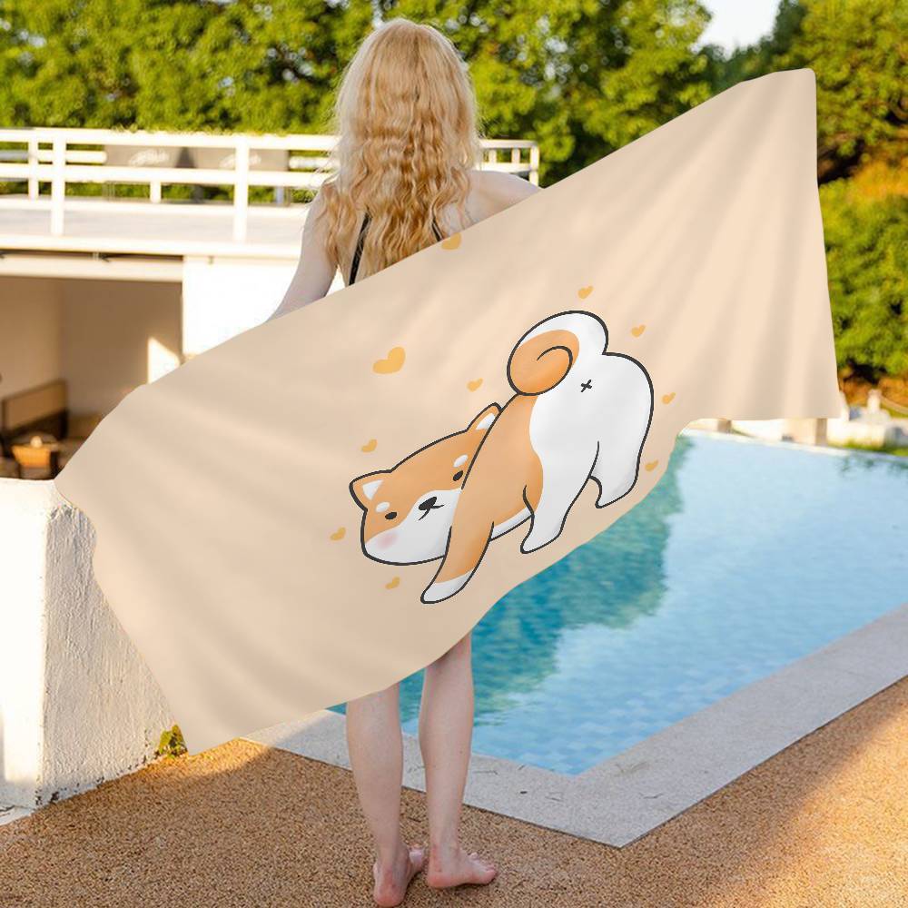 Kawaii Shiba Inu Bath Towel Microfiber Soft Water Absorbing Breathable For Girl Kids Decorative Cartoon Beach Towel