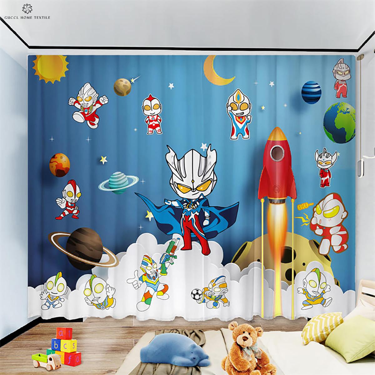 

High Light Proof Heat Insulating Drapes and Cartoon Universe and Kids Bed Room and Bedroom and Living Area and Balcony Window W100xH130(CM) folio&Rod pocket