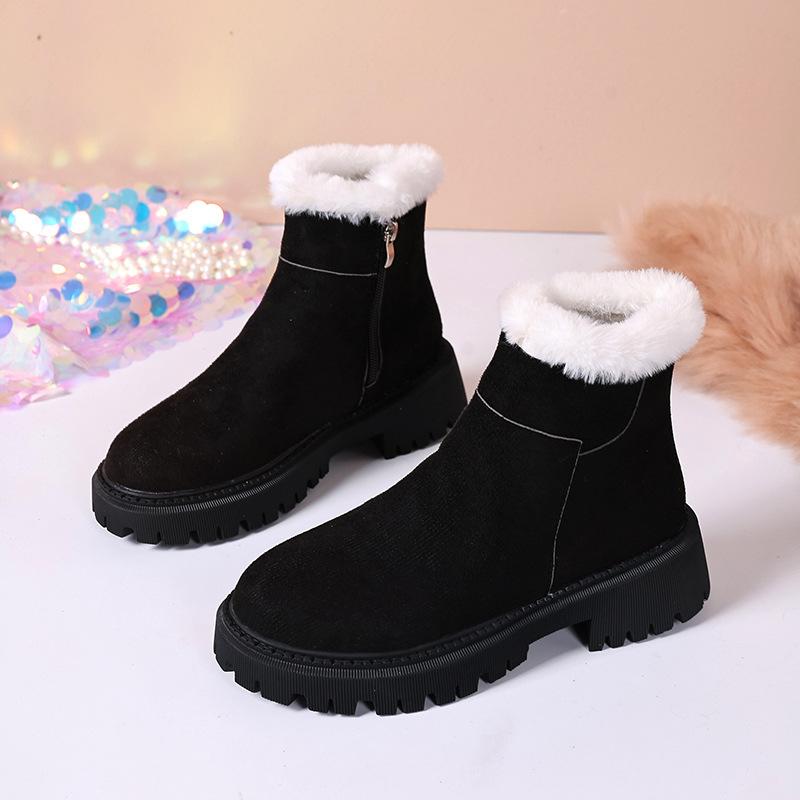 Comemore 2025 Autumn and Winter New Warm Cotton Shoes Thick Bottom Fur Side Zip Ankle Boots Casual Plush Shoes for Women