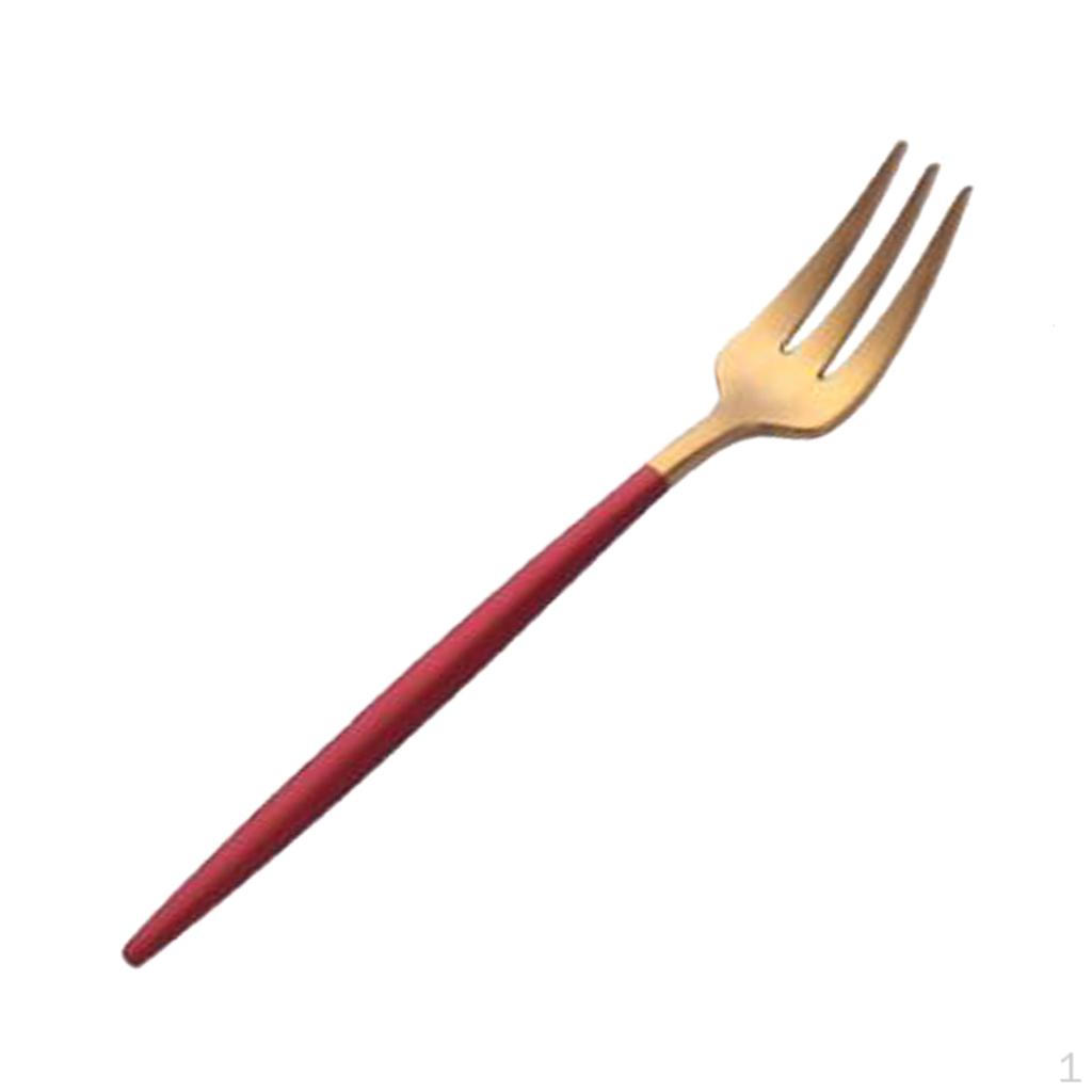 

Stainless Steel Dinner Fork for Fruit / Salad - Kitchen Cutlery, 5.24 inch Red + Golden