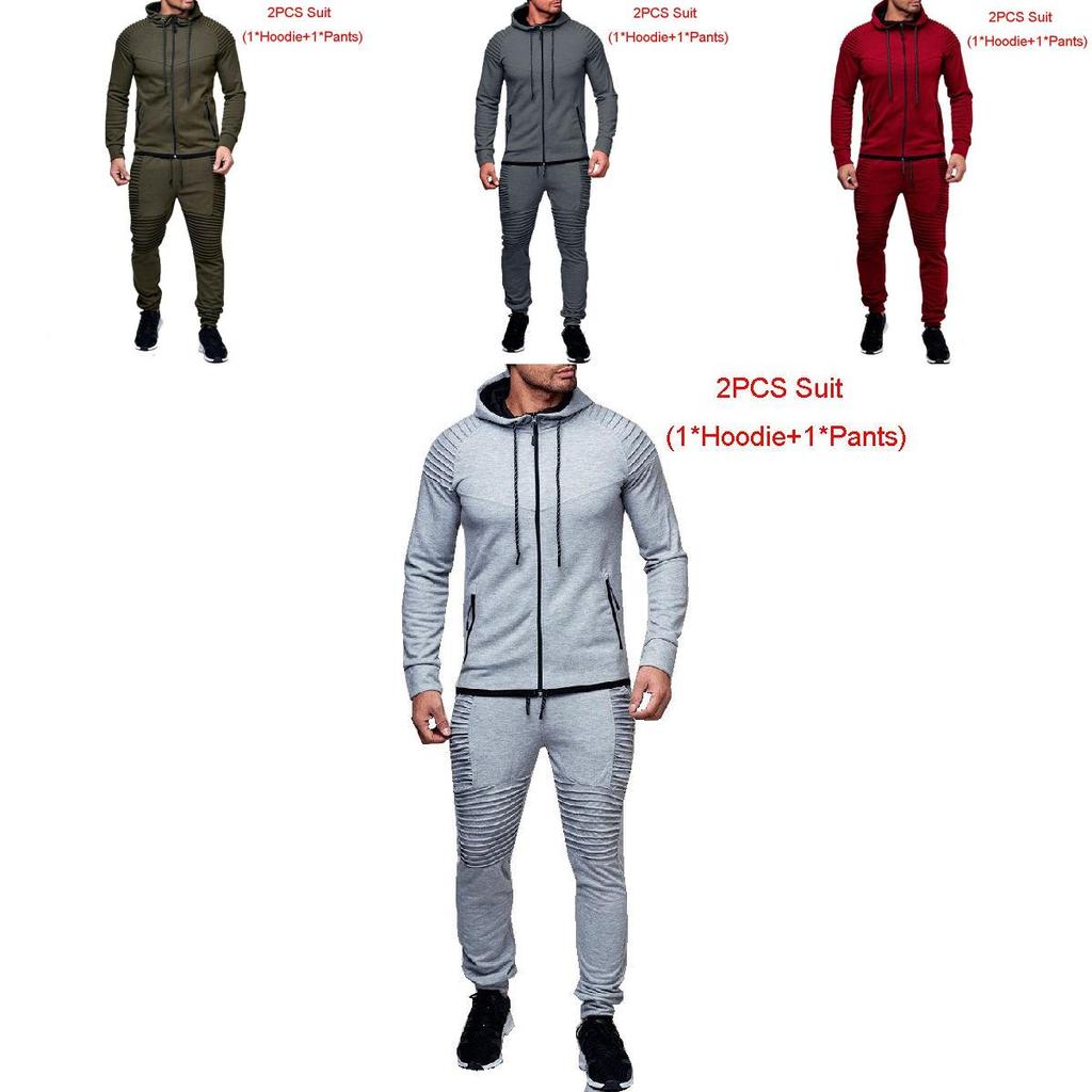 Stylish Men's Tracksuit Set With Hooded Jacket And Adjustable Waistline Pants