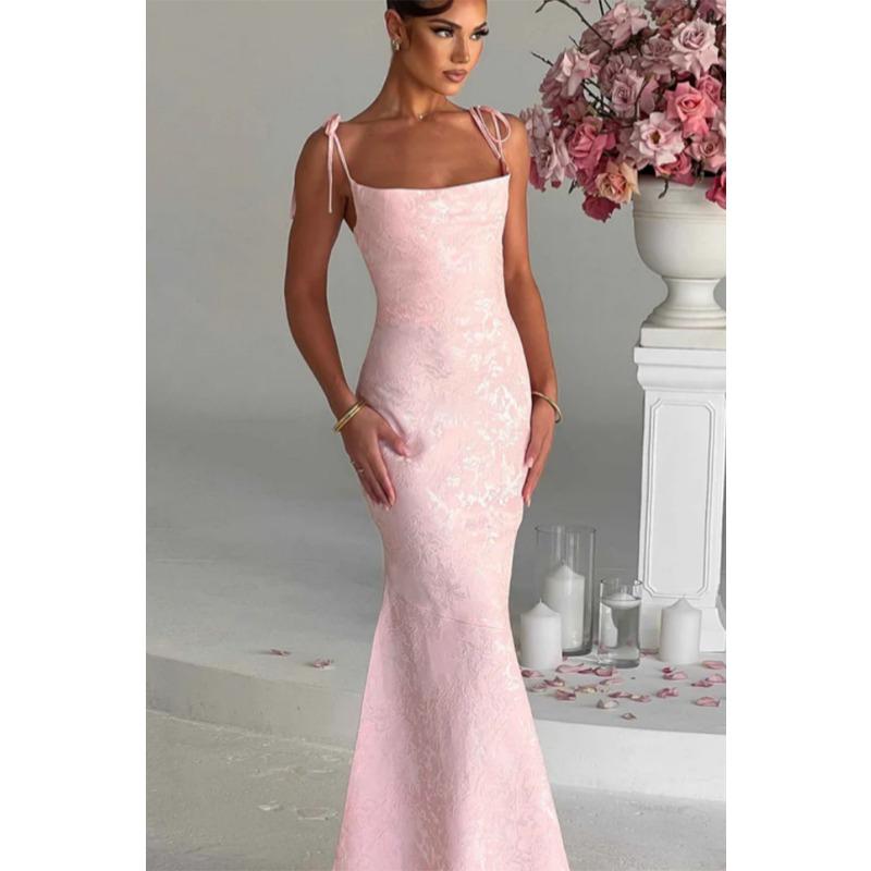 Solid Color Temperament Lace-up Sleeveless Sundress Women's Summer New Personality Open Back Waist and Hip Fishtail Skirt