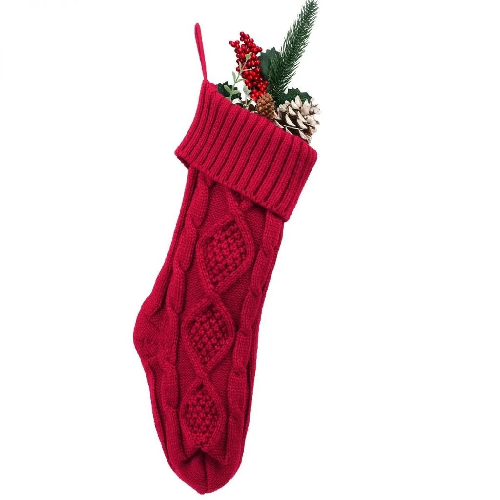 1pcs Large Knit Christmas Stockings Crochet Long Tube Stocking Christmas Decorations for Home Fireplace New Year Party 2025