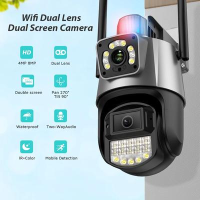 Nová 8MP 4K IP kamera Dual Lens DualScreen 4MP Color Night Vision Auto Tracking PTZ Wifi kamera Vodotěsná CCTV bezpečnostní kamera ICSEE