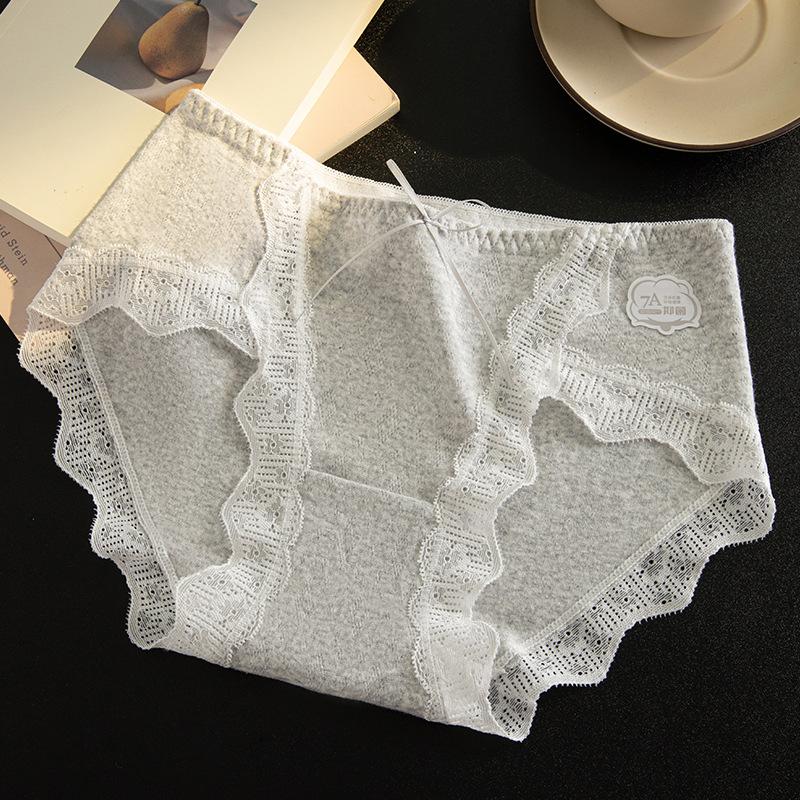 Damen Sexy Spitze Saum Baumwollzwickel Hoher Schlitz Ohne Abdrücke Mittelhohe Taille Slips