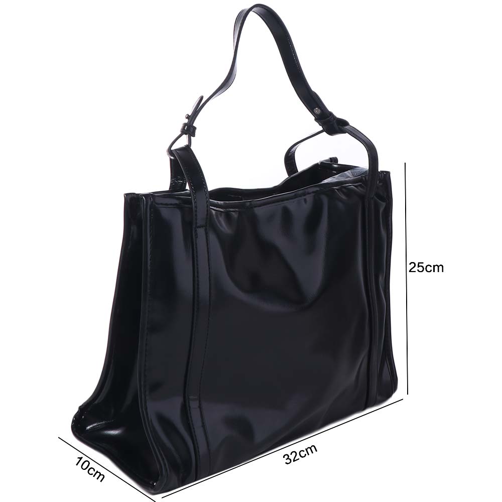 College Student Black Tote Bag Underarm Bag Large Handbag Trendy PU Leather Shoulder Bag  Shopping