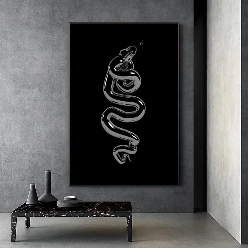 Animal Art Black Poison Snake Statue Sculpture Canvas Painting Wall Art Posters Prints Wall Picture for Living Room Home Cuadros