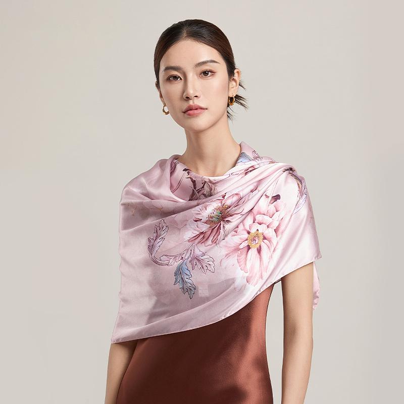 100% Silk Scarf Women Print Hangzhou Handkerchief Pure Silk Neckscarves Luxury Bufandas Silk Shawl   Long Scarf