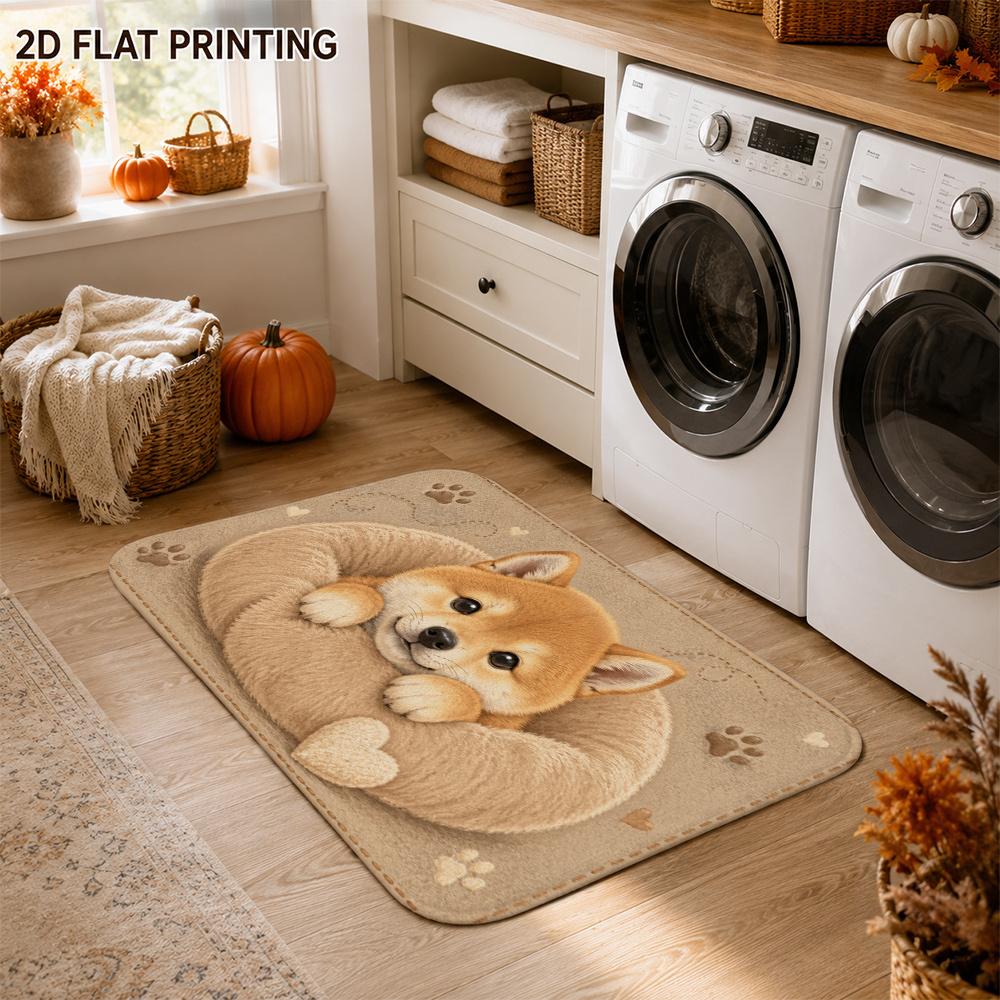2D Shiba Inu Lying On Bed Bath Mat Non Slip Washable Rug For Living Room Bedroom Entryway Home Decor