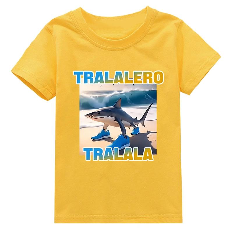 Tralalero Tralala Divertido Shark Meme Print Cotton T-Shirt Children Clothing Summer Chic Casual Boys Girls Kids Short Sleeves