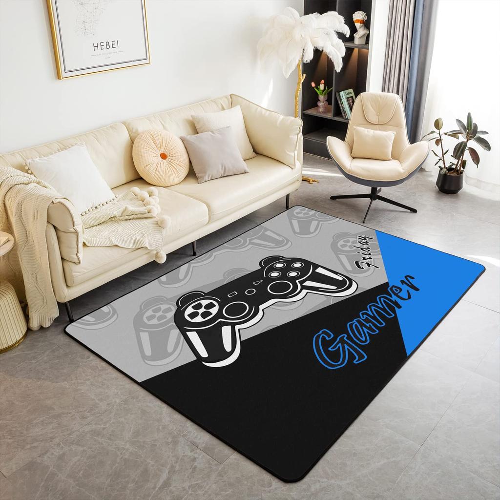 Skull Gamer Carpet Sugar Skull Games Area Rug for Living Room Bedroom Non Slip Juvenile Hand Skeleton Gamepad Gaming Floor Mat
