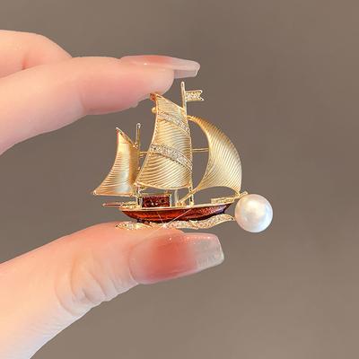 Broche de Velero de Navegación Suave Broche de Lujo Ligero de Alta Gama Elegante Femenino Traje Suéter Cárdigan Corsage Accesorio.