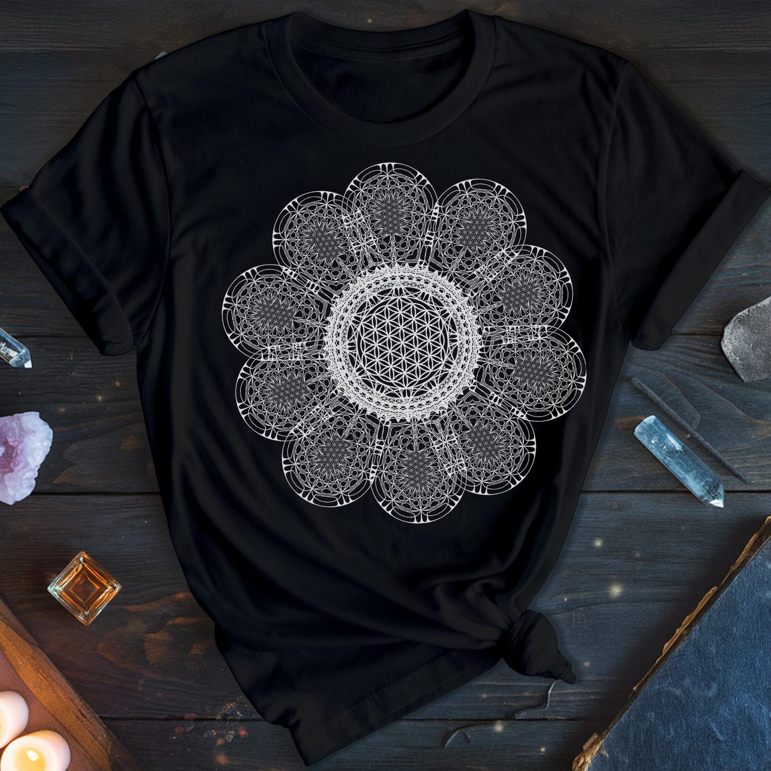 Rave Flower T-Shirt | Psychedelic Sacred Geometry Graphic Tee 4XL
