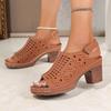 Fashion Retro Large Size Women's Sandals Thick Heel Roman Style Slip-On Shoes PU Leather Rubber Sole Comfortable Sandale Femme
