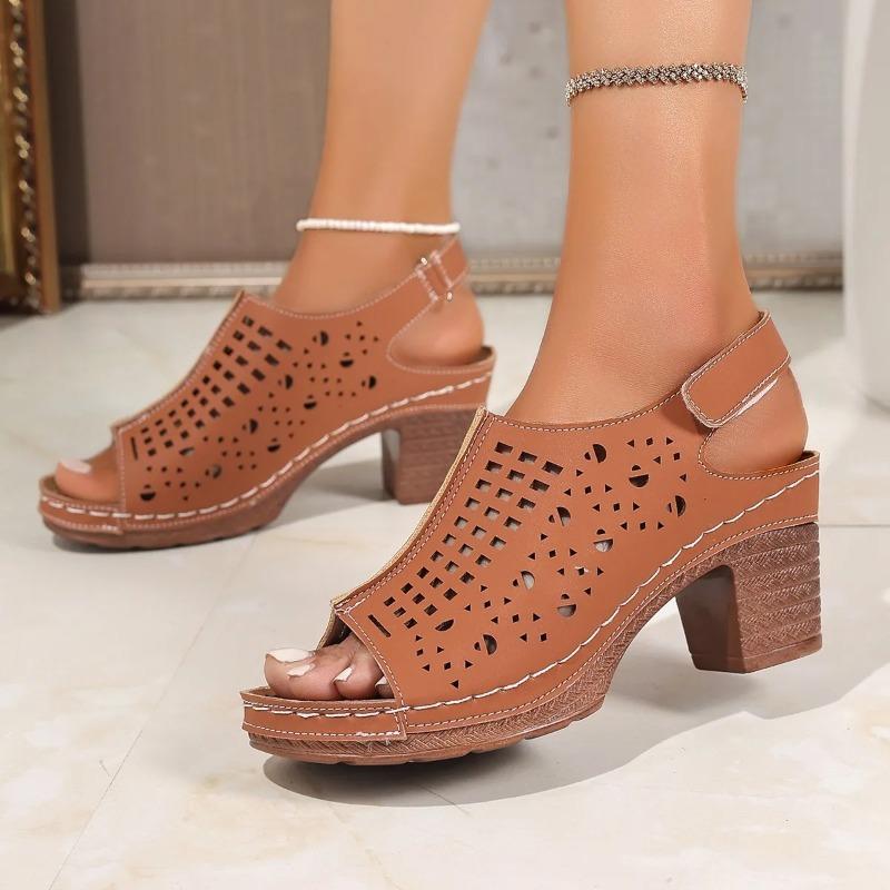 Fashion Retro Large Size Women's Sandals Thick Heel Roman Style Slip-On Shoes PU Leather Rubber Sole Comfortable Sandale Femme