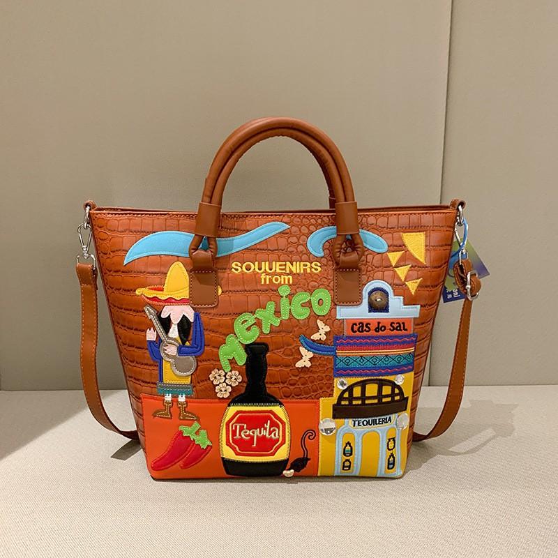 

Bag Women s Retro Commuting Handbag Large Capacity Mexican Style Shoulder коричневий