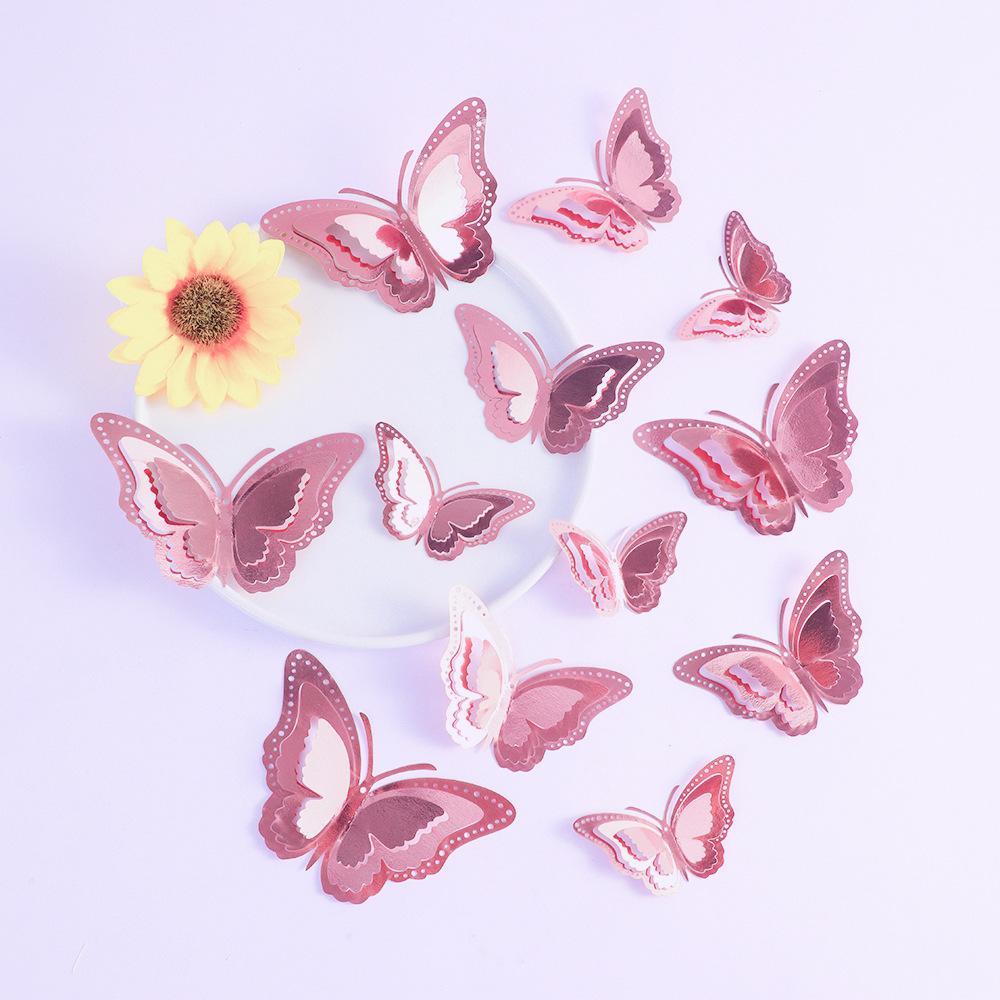 12PCS hollow butterfly 3D three-dimensional simulation butterfly bedroom living room festival party decoration imitation metal texture accessories