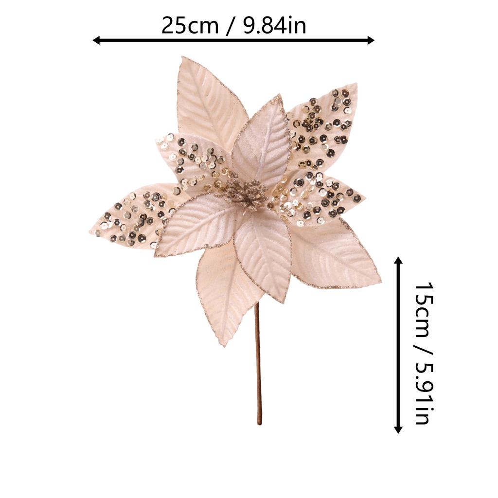 Velvet Artificial Christmas Flower 25cm Large Sequins Festive Floral Arrangement Prop Christmas Tree Decoration Accessory