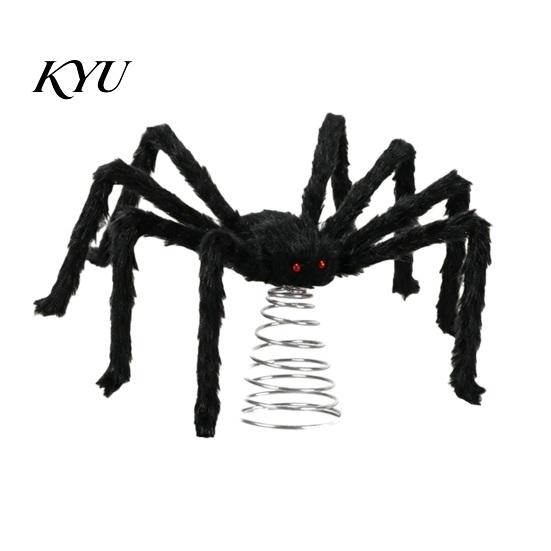 Festive Spider Decorations Halloween Tree Topper, Spooky Large Black Furry Topper Ornament with Spiral Base for Home Party Haunted House Supplies