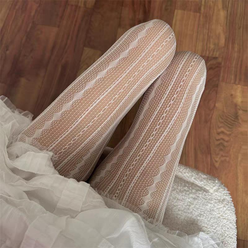Collant Rete Diamante Retrò: Strisce Verticali e Sexy Design Intrecciato