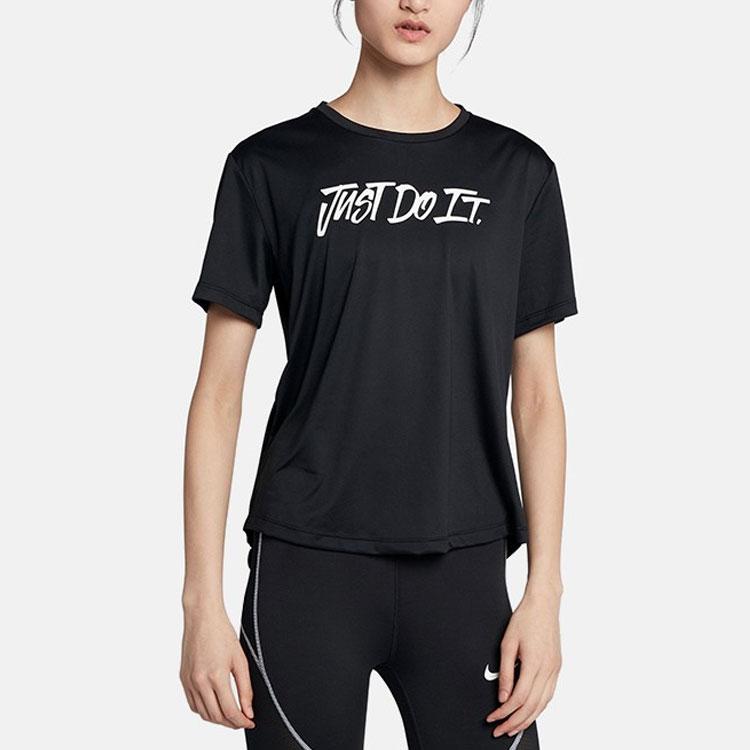 Nike Casual Sports Letter Print American Vintage Solid Color Round Neck Short Sleeve T-Shirt Women T-Shirt Black CD9635-010