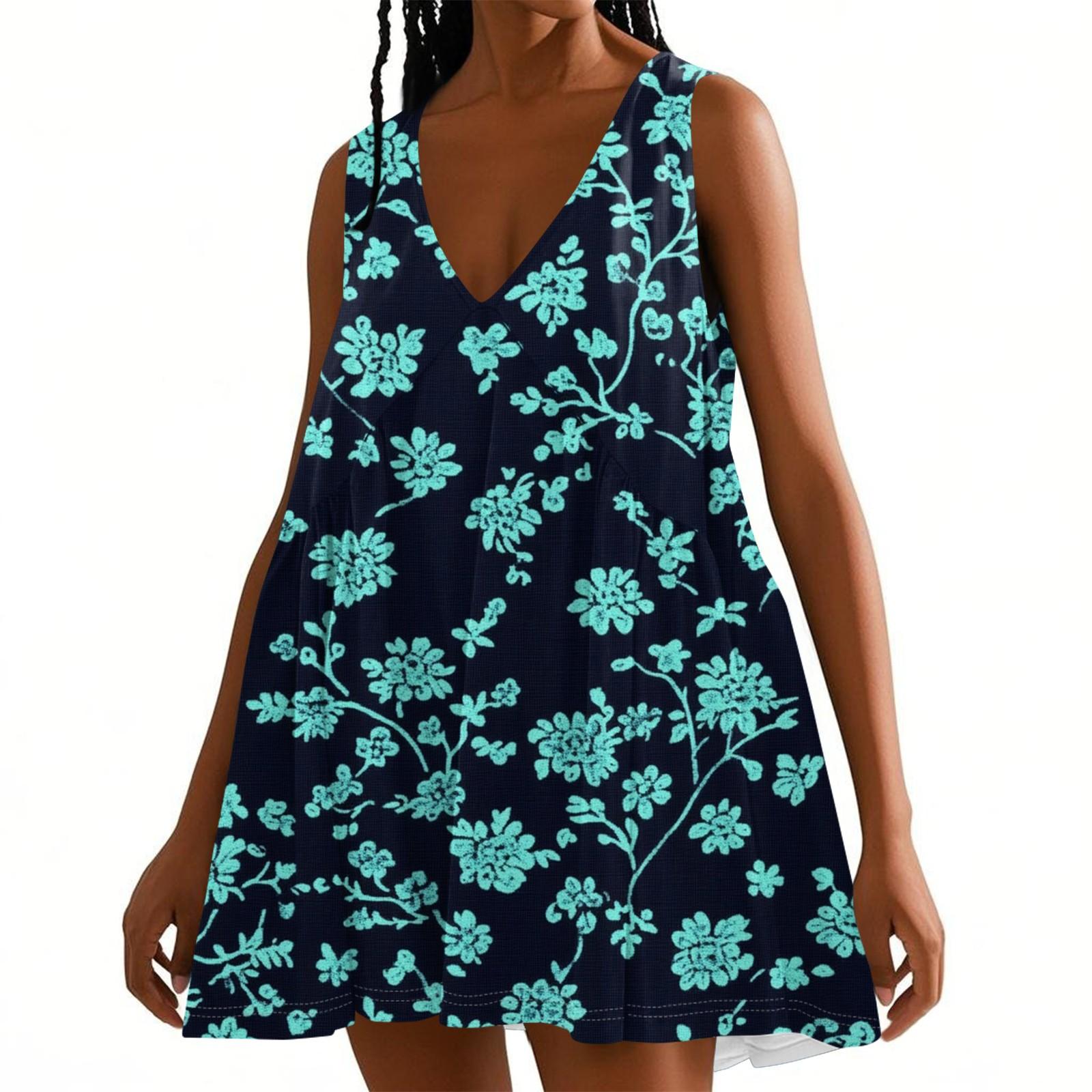 

Women s Spring Summer Casual V Neck Floral Print Sleeveless Dress XL