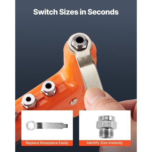 VEVOR Rivet Nut Tool Kit, 230 Mm One-Handed Rivnut Tool Kit, with 8 Mandrels, a Step Drill Bit and 80 Nuts, Metric and SAE Size M3, M4, M5, M6, 6-32