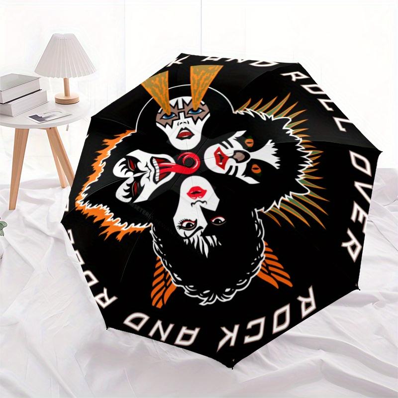 "KISS Band Logo T Shirt: Rock and Roll Over" Umbrella, Portable 3 Fold Compact Umbrella for Men & Women,S261