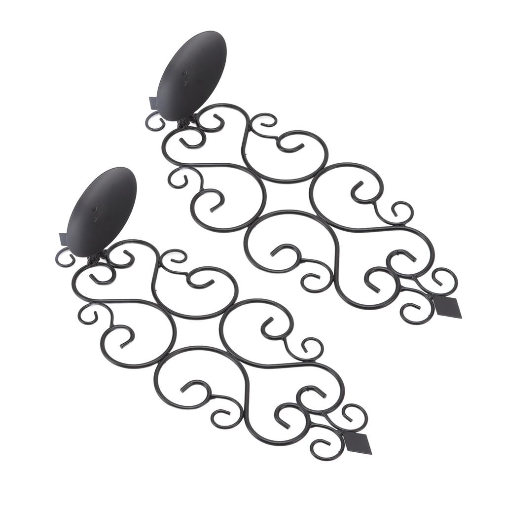 2 Pcs Candle Holder Exquisite Classical Style Black Iron Wall Mounted Candlestick for Living Rooms Bedroom Hallways