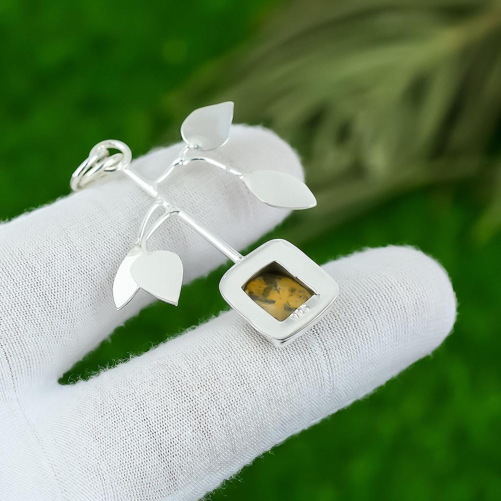 Natural Picture Jasper Gemstone Pendant 925 Sterling Silver Jewelry For Women