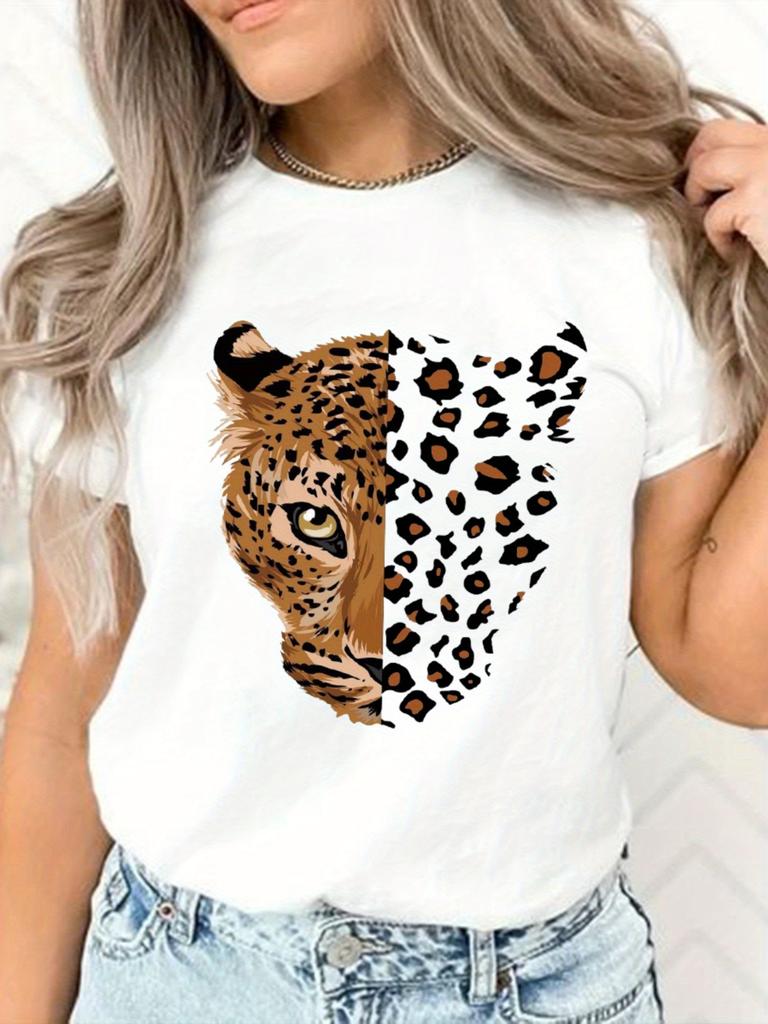 Leopard Face Half Cheetah Print T-shirt