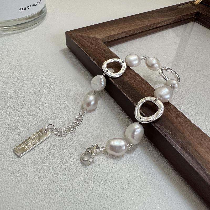 

Браслет из стерлингового серебра 925 пробы с корейским нерегулярным жемчугом - Бижутерия ручной работы в стиле блогеров. 925 Silver