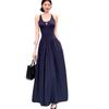 Seaside vacation style solid color pleated backless U-neck vest dress women's summer temperament waist big swing dress