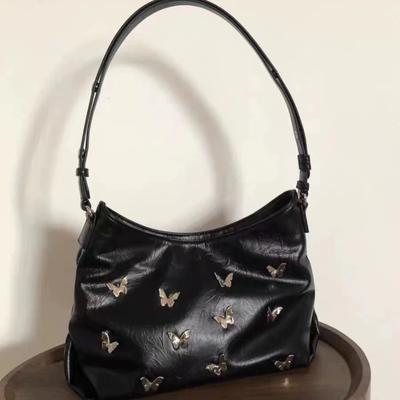 Neue Trendige Schwarze PU-Leder Schultertaschen Luxus Schmetterling Pendler Tragetaschen Mode Damen Handtaschen Damen Shopper Taschen