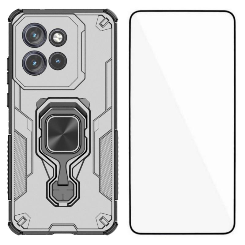 For Motorola Edge 50 Neo 5G Phone Case WANLONFENG PC TPU Back Cover Kickstand with Tempered Glass