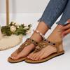 Women's Large-sized Bohemian Beaded Stylish Flat Sandals, Summer New Style Flat Breathable Casual Sandals for Women