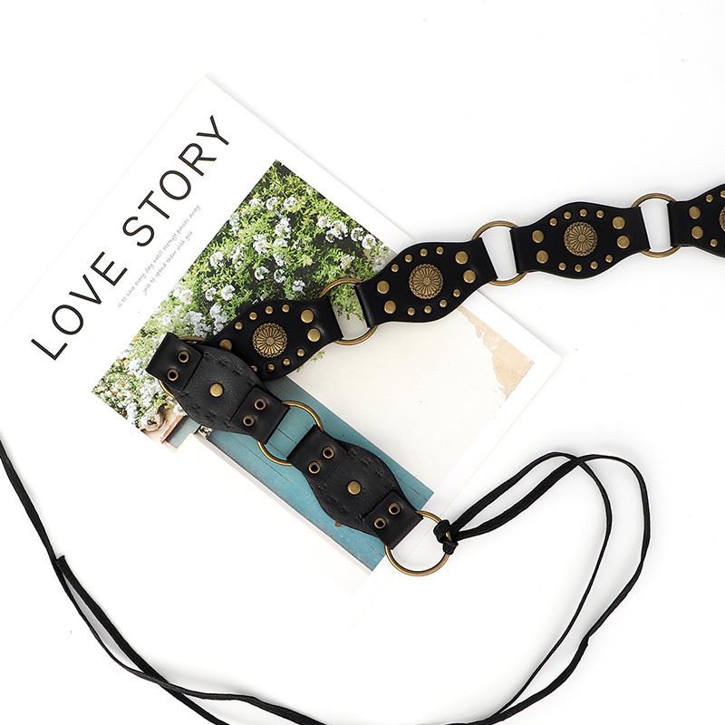 Womens Leather Pu Belt With Vintage Buckle And Fringe Design For Street Style