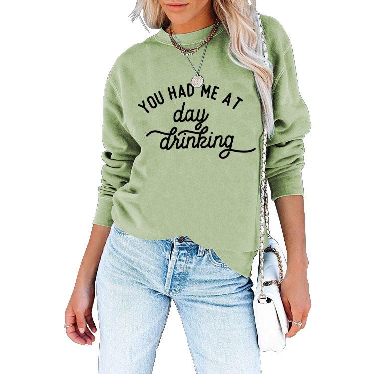 European & American Style Loose Fit Long Sleeve Printed Round Neck Hoodie