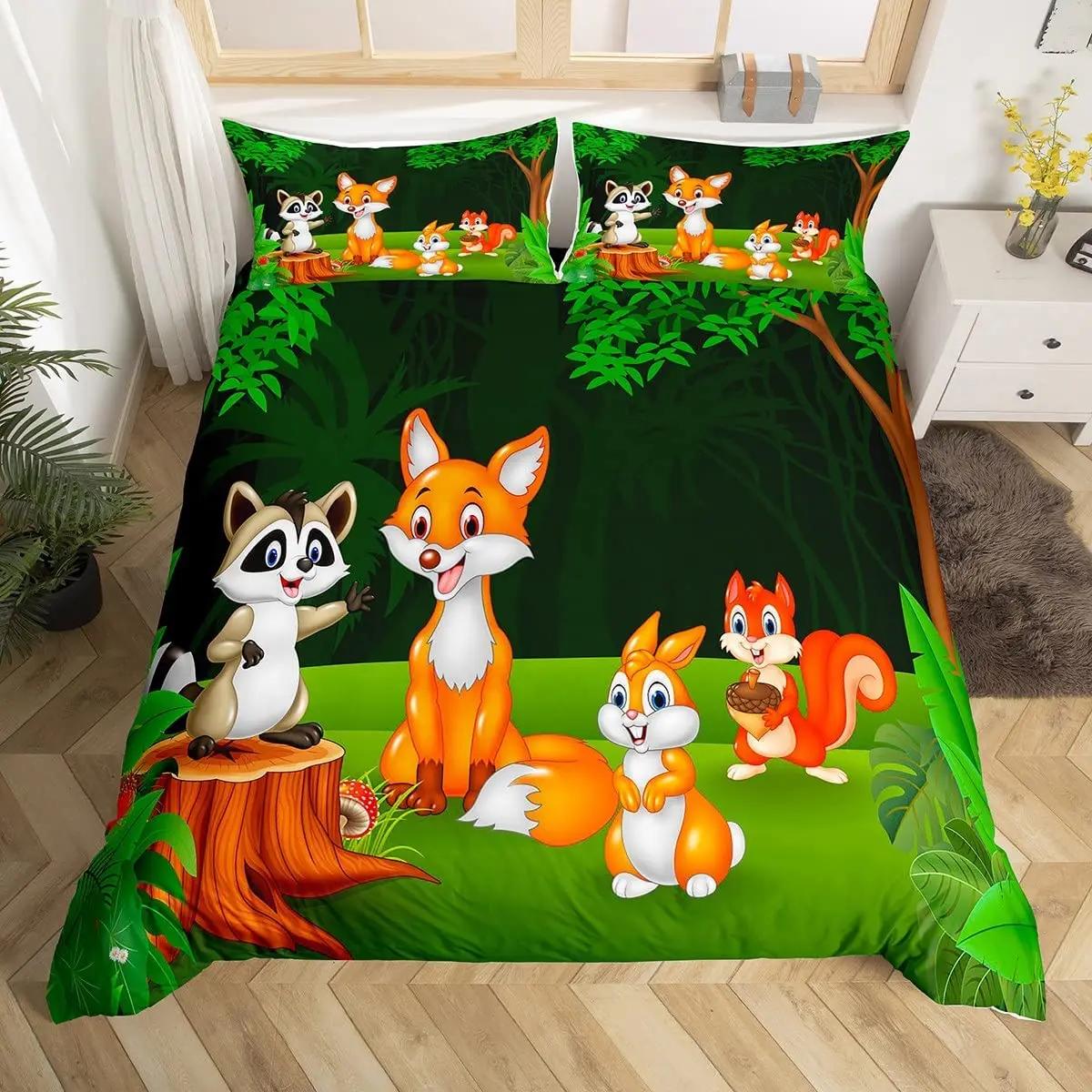 

Duvet Cover Animals Cartoon Squirrel Springtime Meadow Woodland Fauna Bedroom Decorative for Children Boys Girls Gift Queen Size 70x133cm 2pcs
